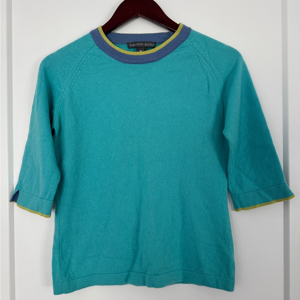Saks Fifth Avenue Teal and Blue Cashmere Knit